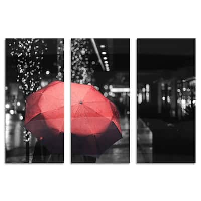 Oliver Gal 'Under The Red Umberella Triptych' Nature and Landscape Wall Art Canvas Print - Black, Red