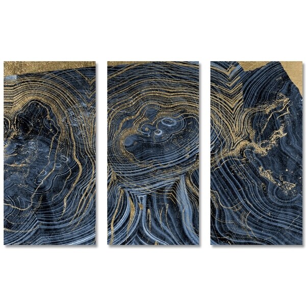 Shop Oliver Gal Blue Dream Agate Triptych Abstract Wall Art Canvas Print Blue Gold Overstock 20490588