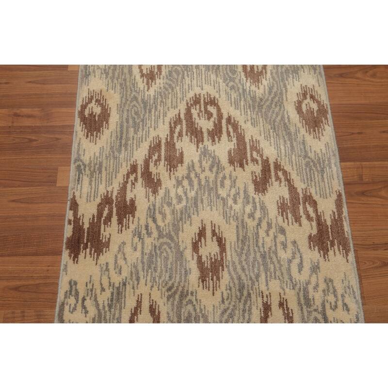 Boho Ikat Design Runner Hand Knotted Area Rug (2'4"x8') - 2'4" x 8'