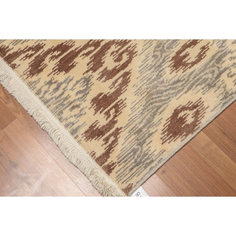 Boho Ikat Design Runner Hand Knotted Area Rug (2'4"x8') - 2'4" x 8'