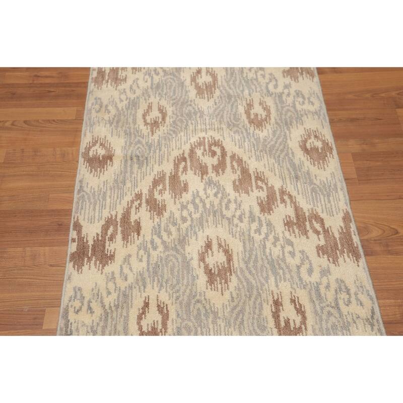 Boho Ikat Design Runner Hand Knotted Area Rug (2'4"x8') - 2'4" x 8'