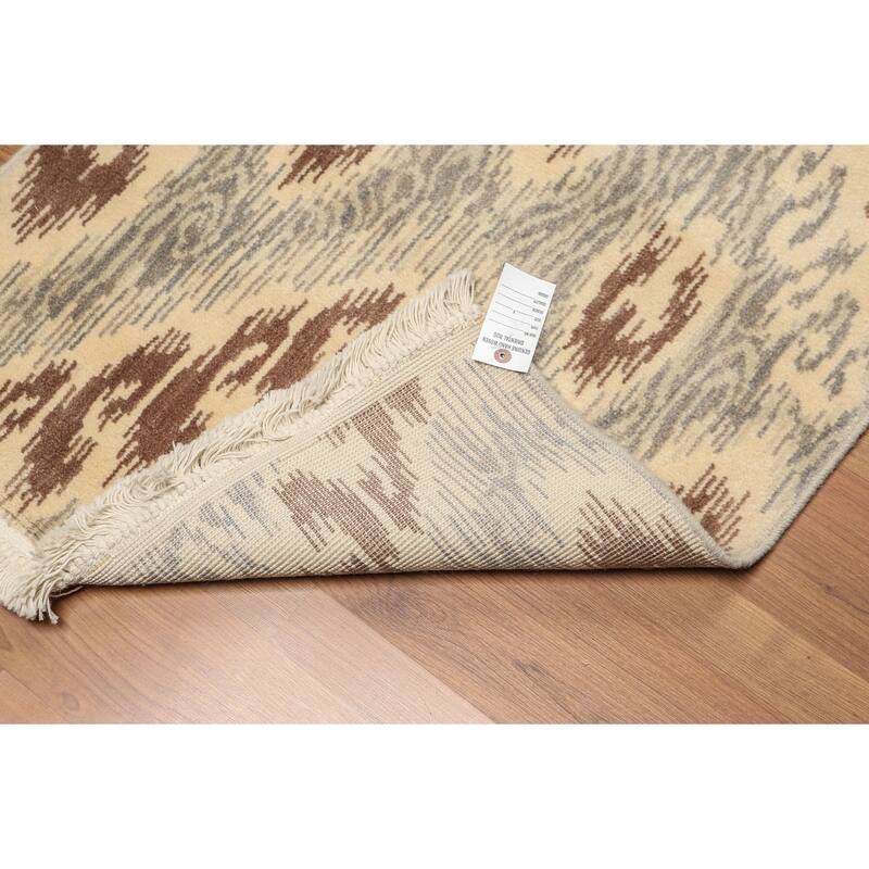 Boho Ikat Design Runner Hand Knotted Area Rug (2'4"x8') - 2'4" x 8'