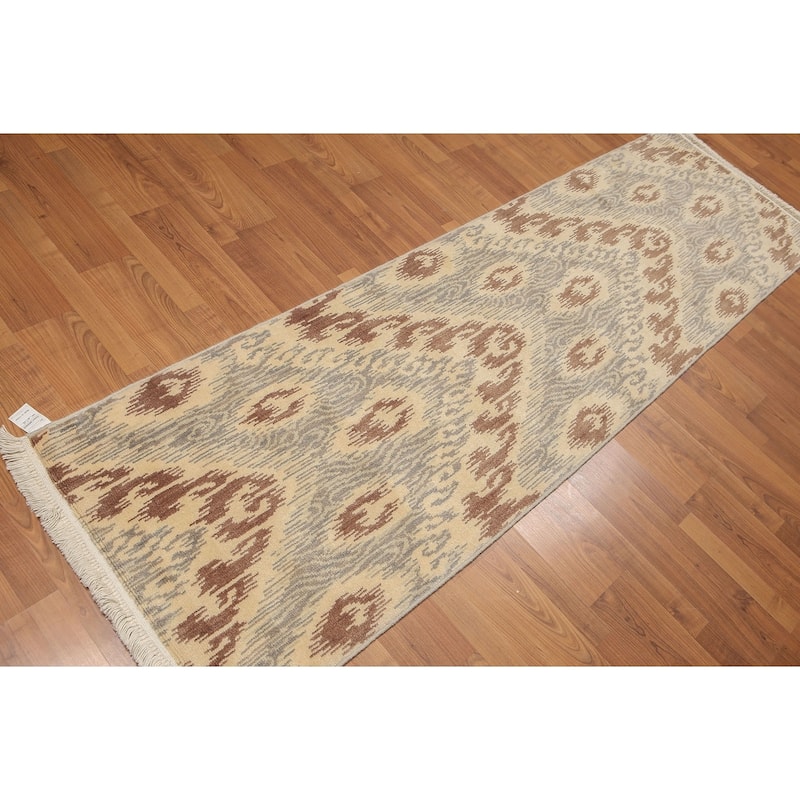 Boho Ikat Design Runner Hand Knotted Area Rug (2'4"x8') - 2'4" x 8'