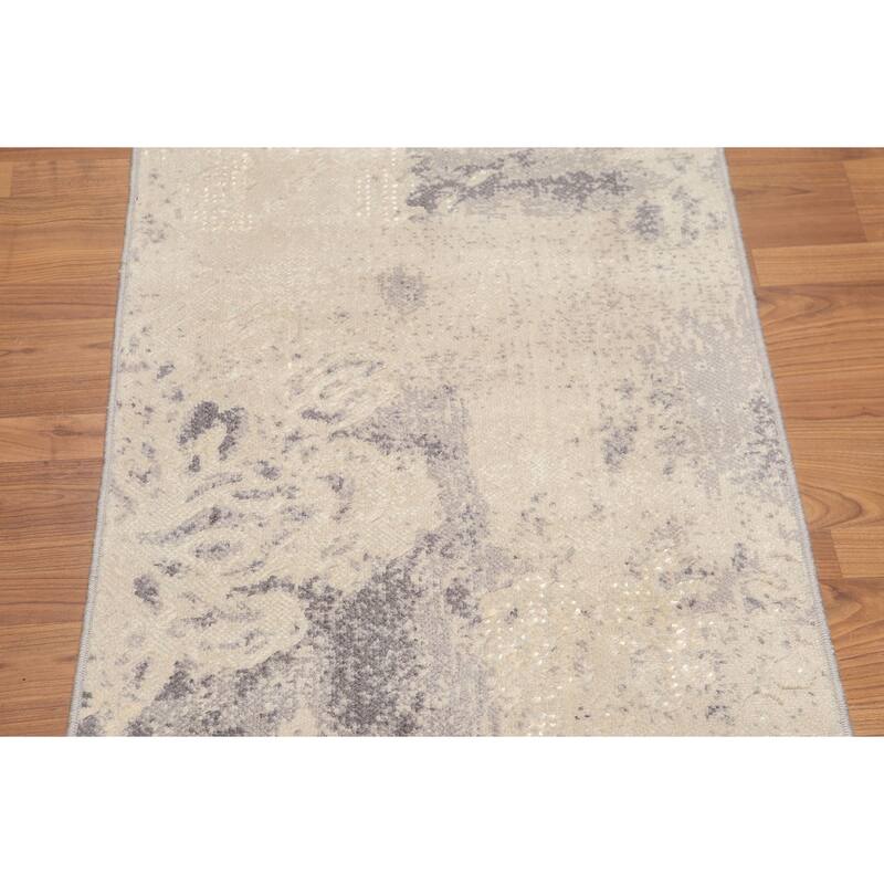 Contemporary Industrial Style Runner Hand Knotted Area Rug - Ivory/Grey - 2'4" x 8' - 2'4" x 8'