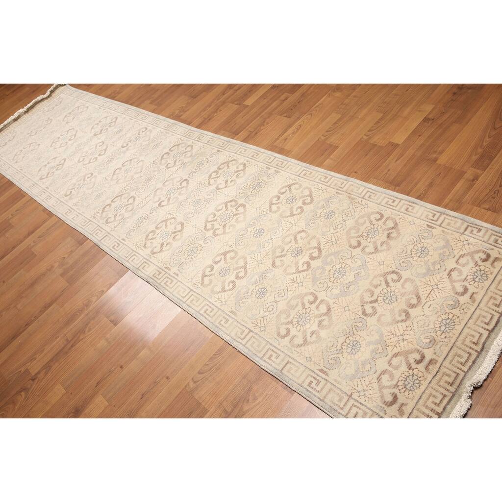Asia Inspired Runner Hand Knotted Area Rug - Beige/Grey - 3' x 12' - 3' x 12'