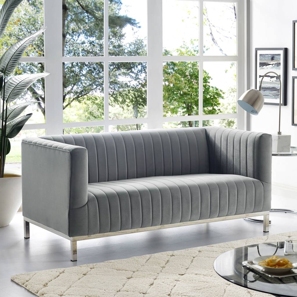 Inspired Home Ethan Velvet Tuxedo Loveseat