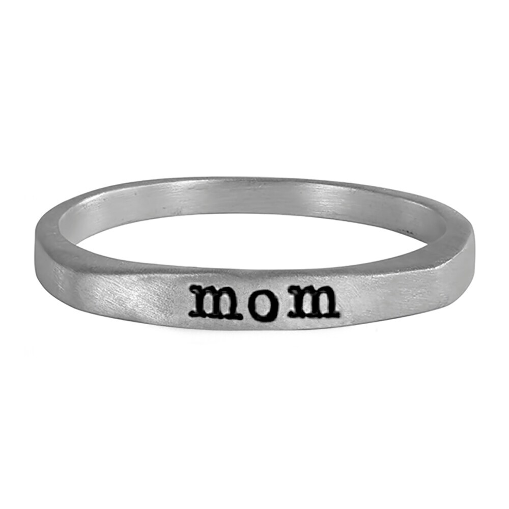 Sterling Silver Flat Top Ring Hand Stamped With Mom Sterling Silver Flat Top Ring Hand