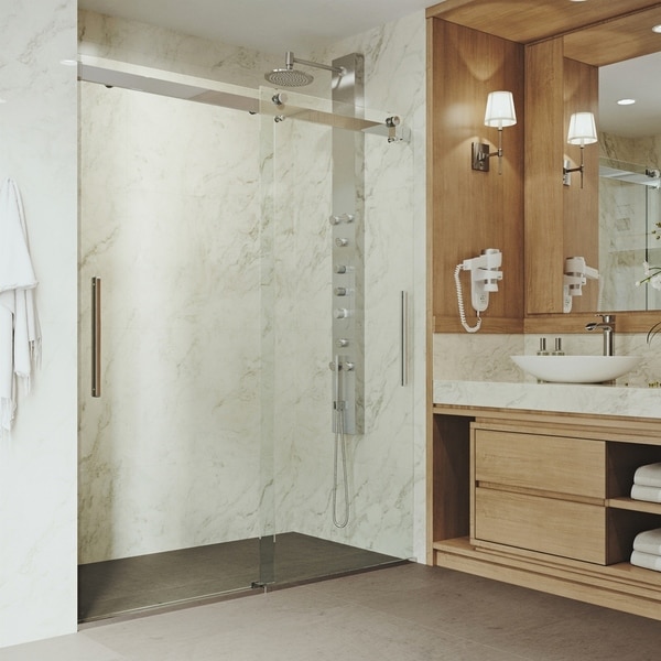 VIGO Caspian Clear Adjustable Frameless Sliding Shower Door
