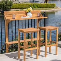 Caribbean Outdoor 3-piece Acacia Wood Balcony Bar Set by Christopher Knight Home