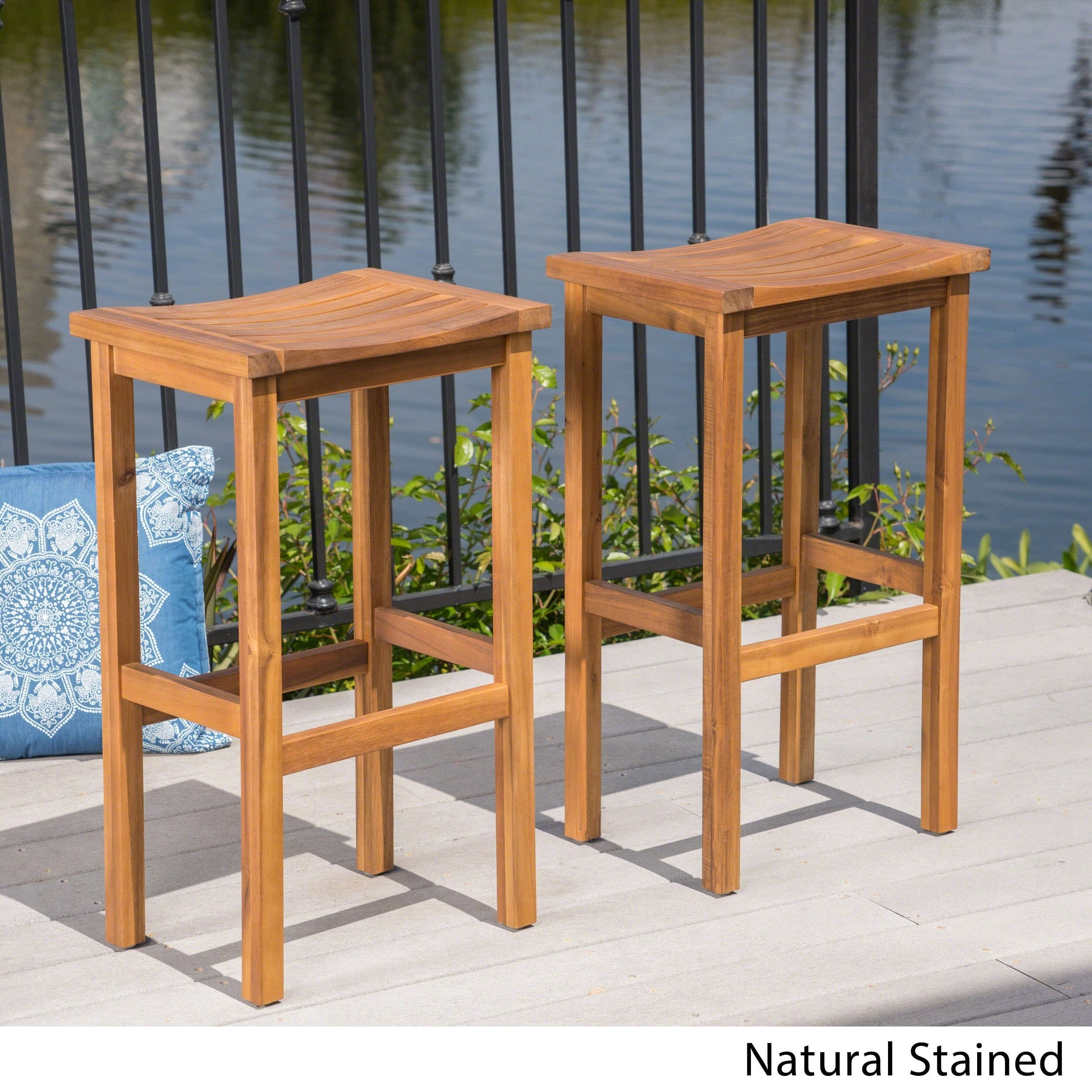Teak and Black Christopher Knight Home 312830 Calista Acacia Wood Barstools with Outdoor Mesh Set of 2