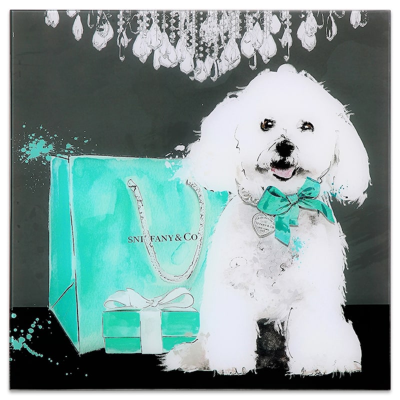 "Blue Ribbon" Graphic Wall Art on Free Floating Tempered Glass Panel