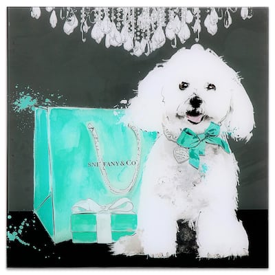 "Blue Ribbon" Graphic Wall Art on Free Floating Tempered Glass Panel