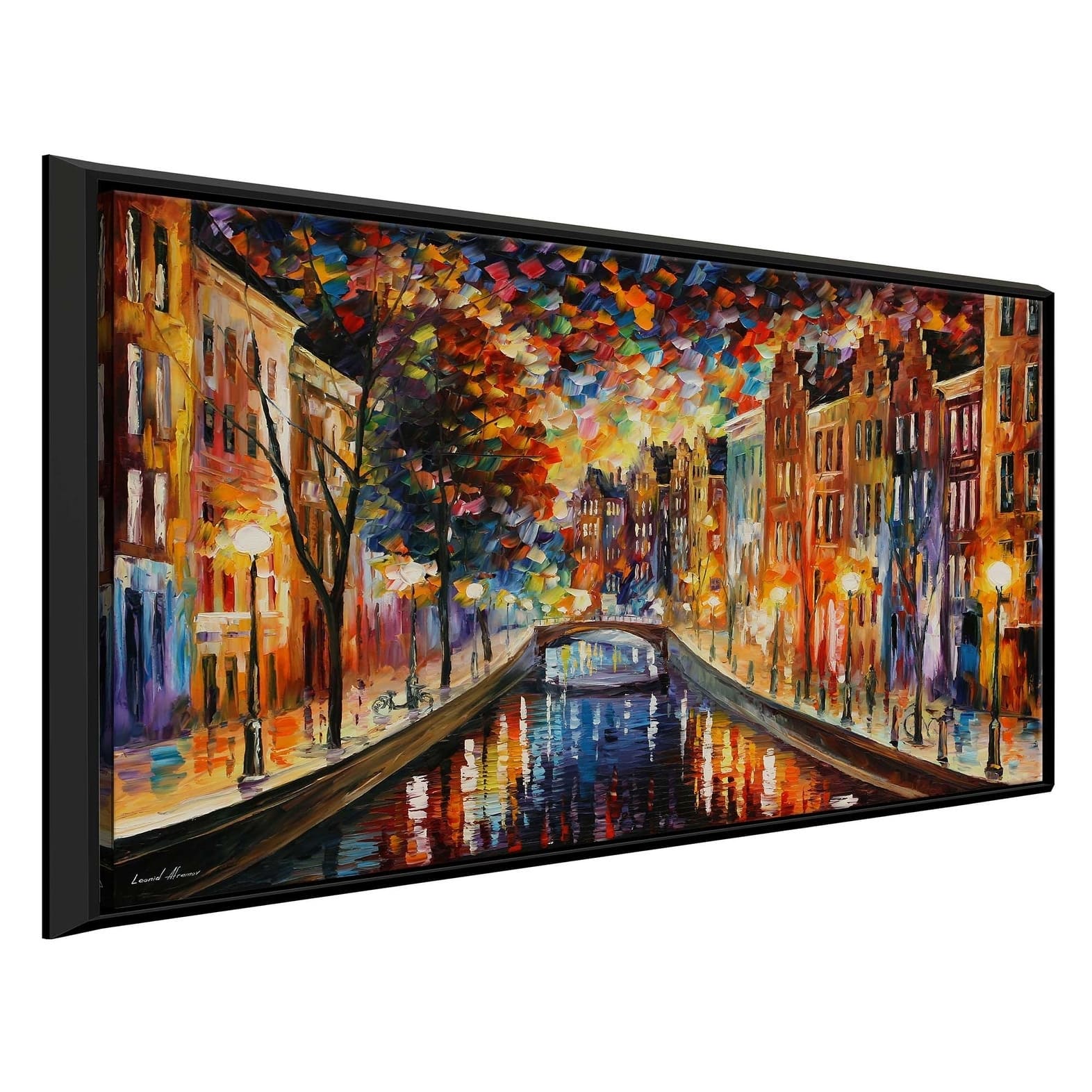 Amsterdam, Night Canal ' by Leonid Afremov Framed Oil Painting Print on ...