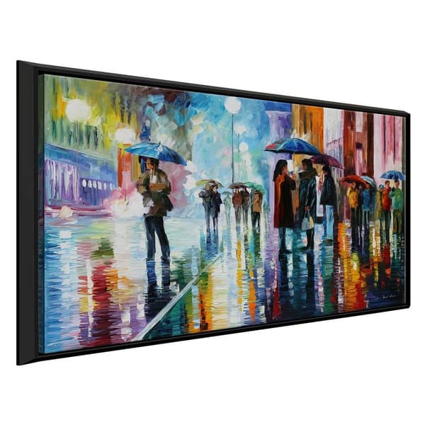 Bus Stop Under The Rain By Leonid Afremov Framed Oil Painting Print On Canvas Overstock Bus Stop Under The Rain By Leonid Afremov Framed Oil Painting Print On Canvas Overstock