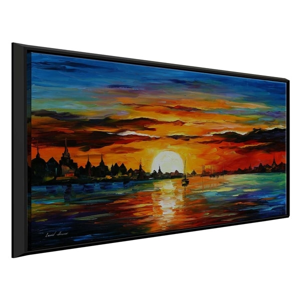 Sunrise In The Harbor ' by Leonid Afremov Framed Oil Painting Print on Canvas