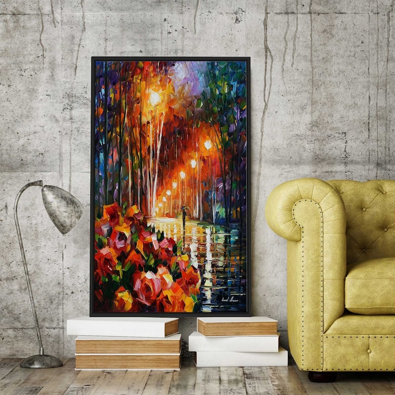 Park Flowers ' by Leonid Afremov Framed Oil Painting Print on Canvas