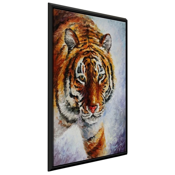 Tiger On The Snow ' by Leonid Afremov Framed Oil Painting Print on Canvas