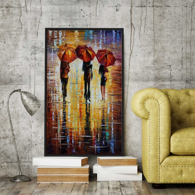 Three Red Umbrellas ' by Leonid Afremov Framed Oil Painting Print on Canvas