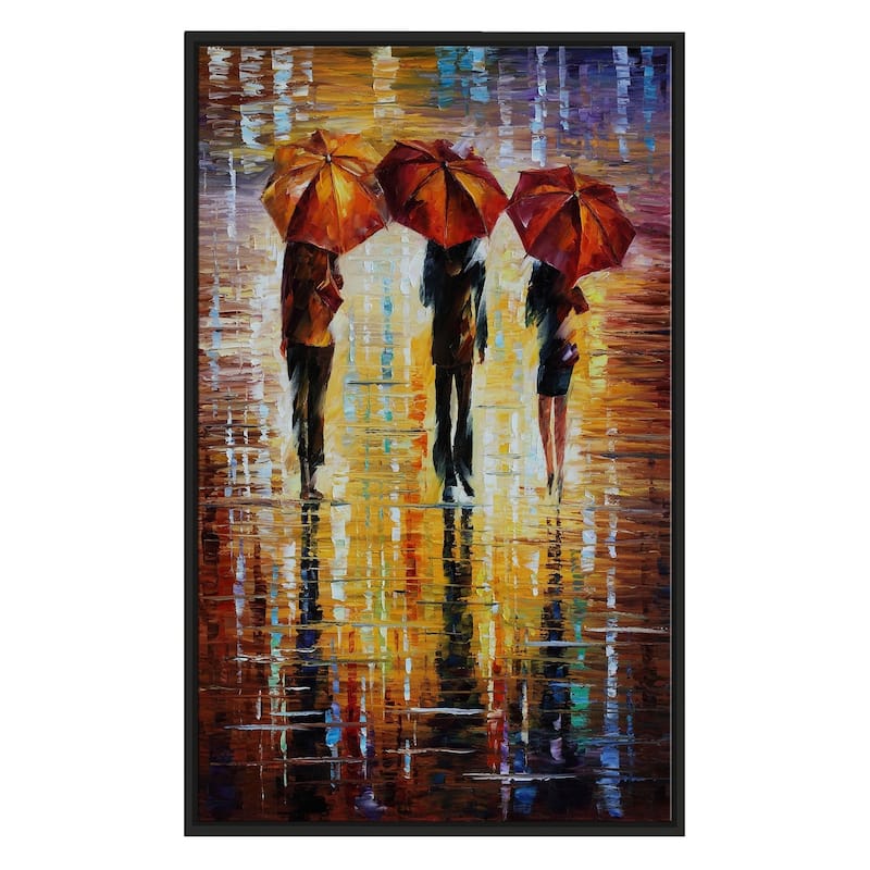Three Red Umbrellas ' by Leonid Afremov Framed Oil Painting Print on Canvas