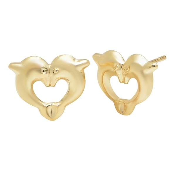 Pori Jewelers 14k Solid Gold Heart Dolphin Stud Earrings Boxed Pori Jewelers 14k Solid Gold Heart Dolphin Stud Earrings Boxed