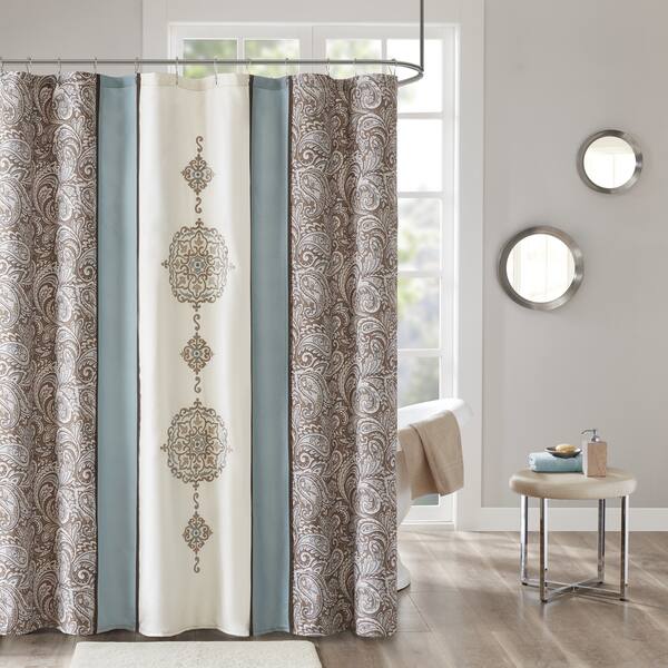 Shop 510 Design Marlena Blue Embroidered And Pieced Shower Curtain