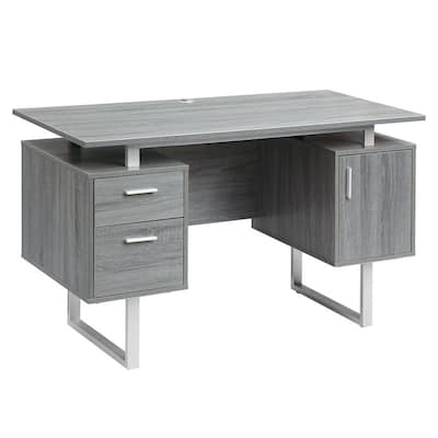 Deluxe Modern Grey Computer Desk with Storage, Drawers & Cabinet