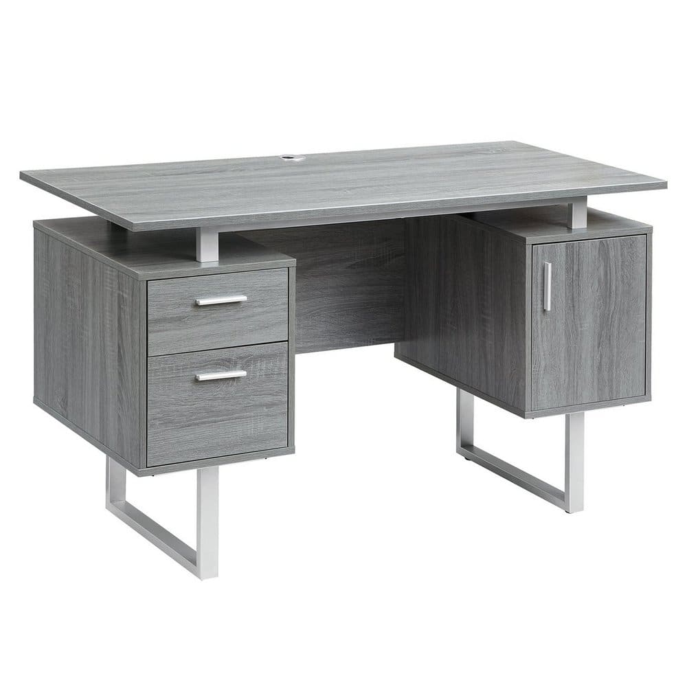 Deluxe Modern Grey Computer Desk with Storage, Drawers & Cabinet