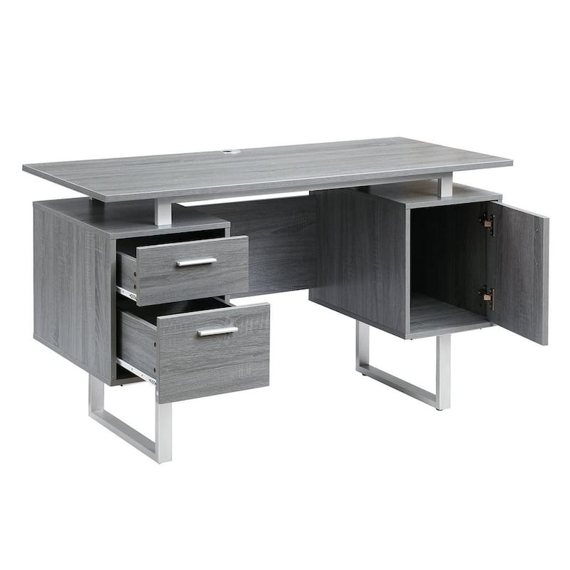 Deluxe Modern Grey Computer Desk with Storage, Drawers & Cabinet