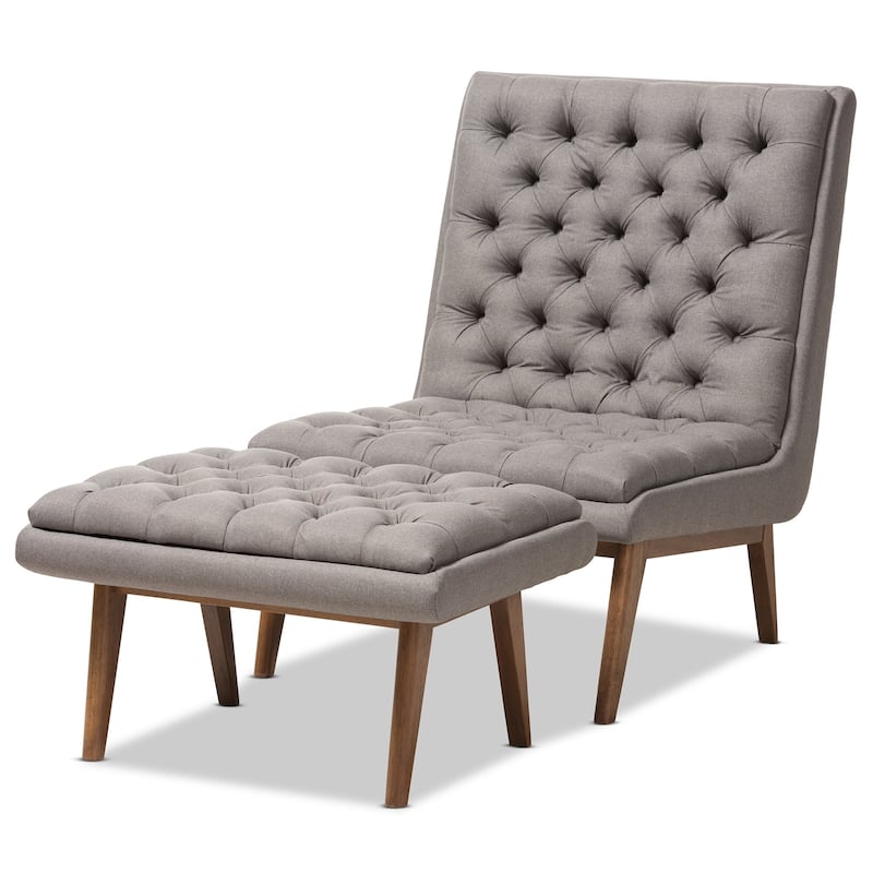 Mid-Century Upholstered Chair And Ottoman Set by Baxton Studio