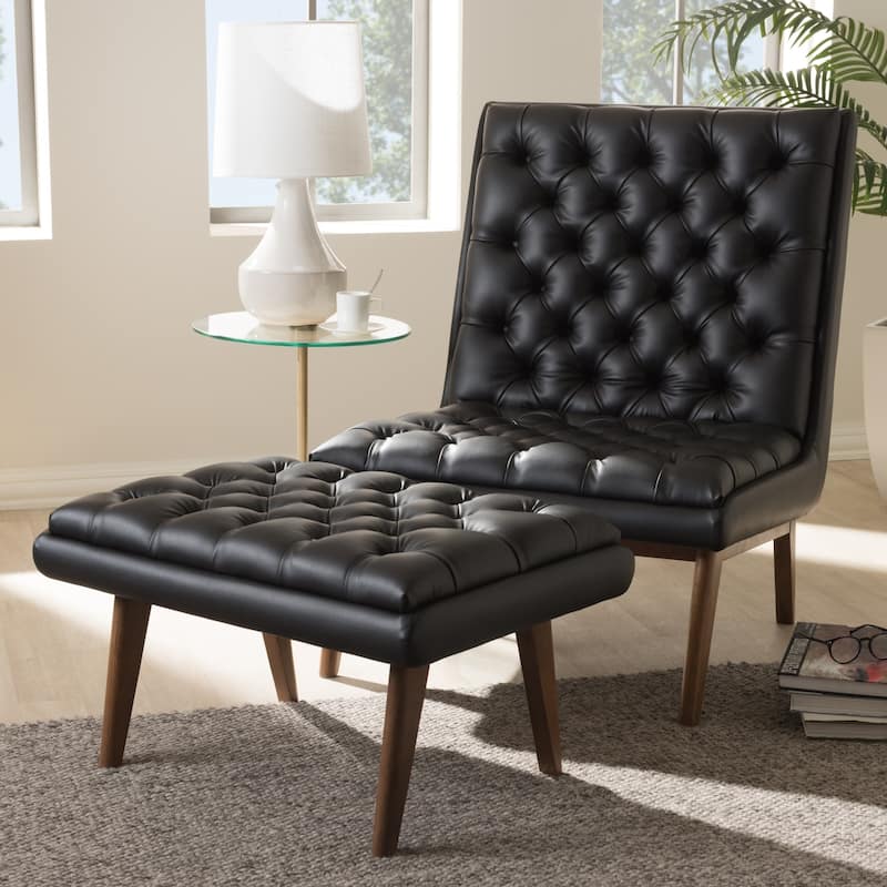 Mid-Century Upholstered Chair And Ottoman Set by Baxton Studio