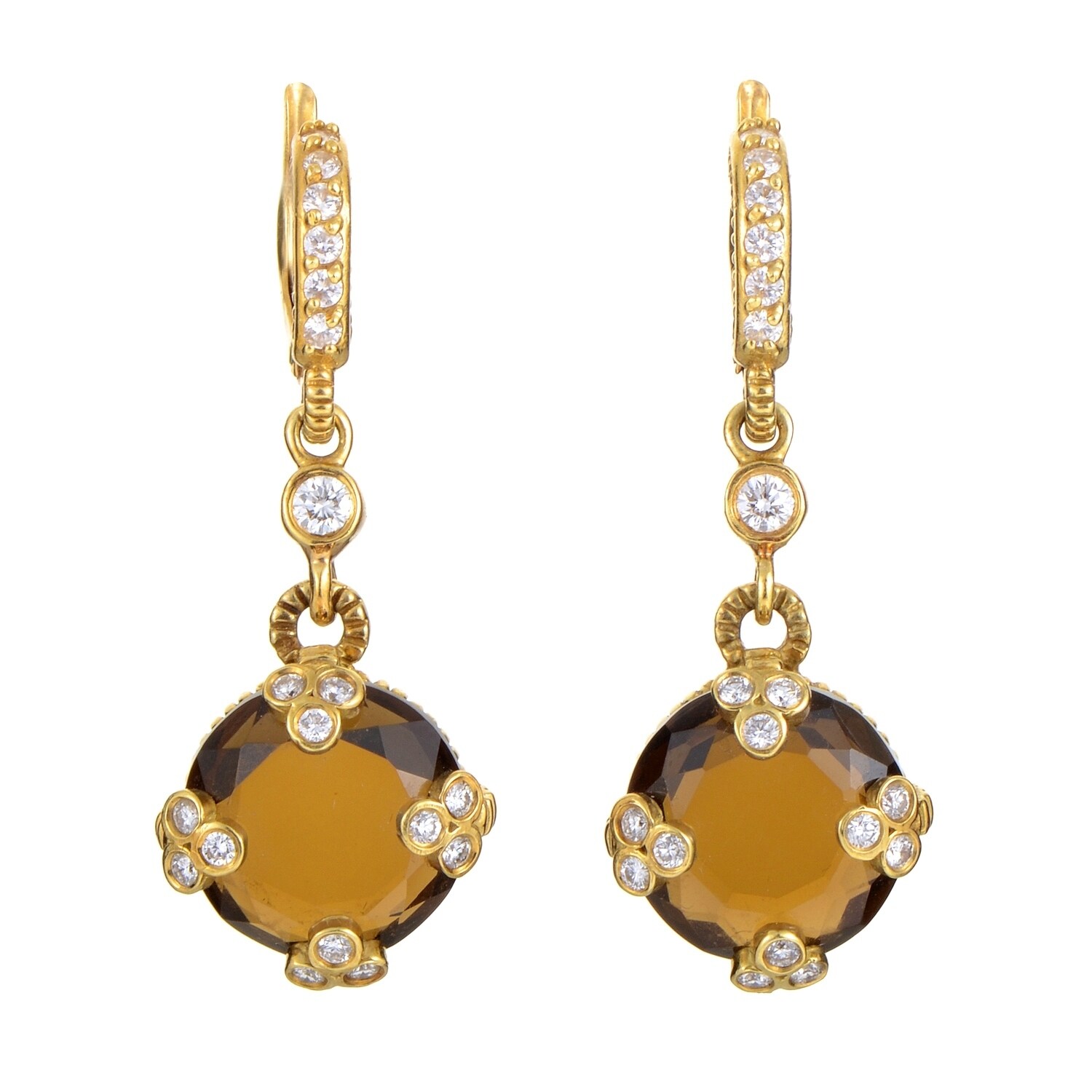 Judith Ripka Yellow Gold Diamond And Smoky Quartz Earrings