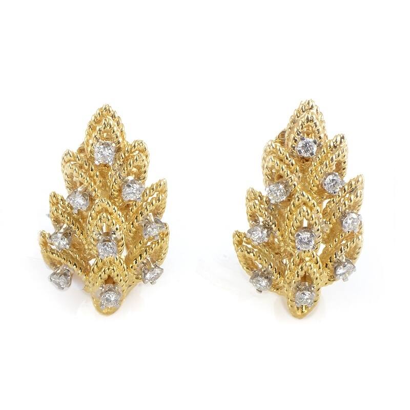 Tiffany & Co. Yellow Gold & Diamond Leaf Earrings
