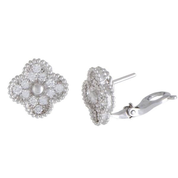 Shop Van Cleef Arpels Vintage Alhambra White Gold Diamond Pave Earrings Overstock 20505648