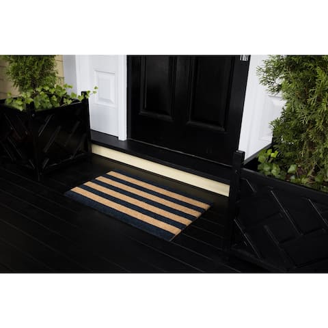 Erin Gates by Momeni Park Stripe Black Hand Woven Natural Coir Doormat - 1'6" x 2'6" - 1'6" x 2'6"