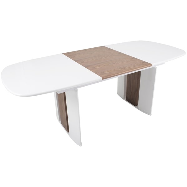 MIX White High Gloss Solid Walnut Wood Hide Away Leaf Extension Dining Table MIX White High Gloss Solid Walnut Wood Hide Away Leaf Extension Dining Table