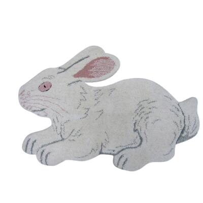 Cute Bunny Rabbit White Wool Rug White - 2' x 3'