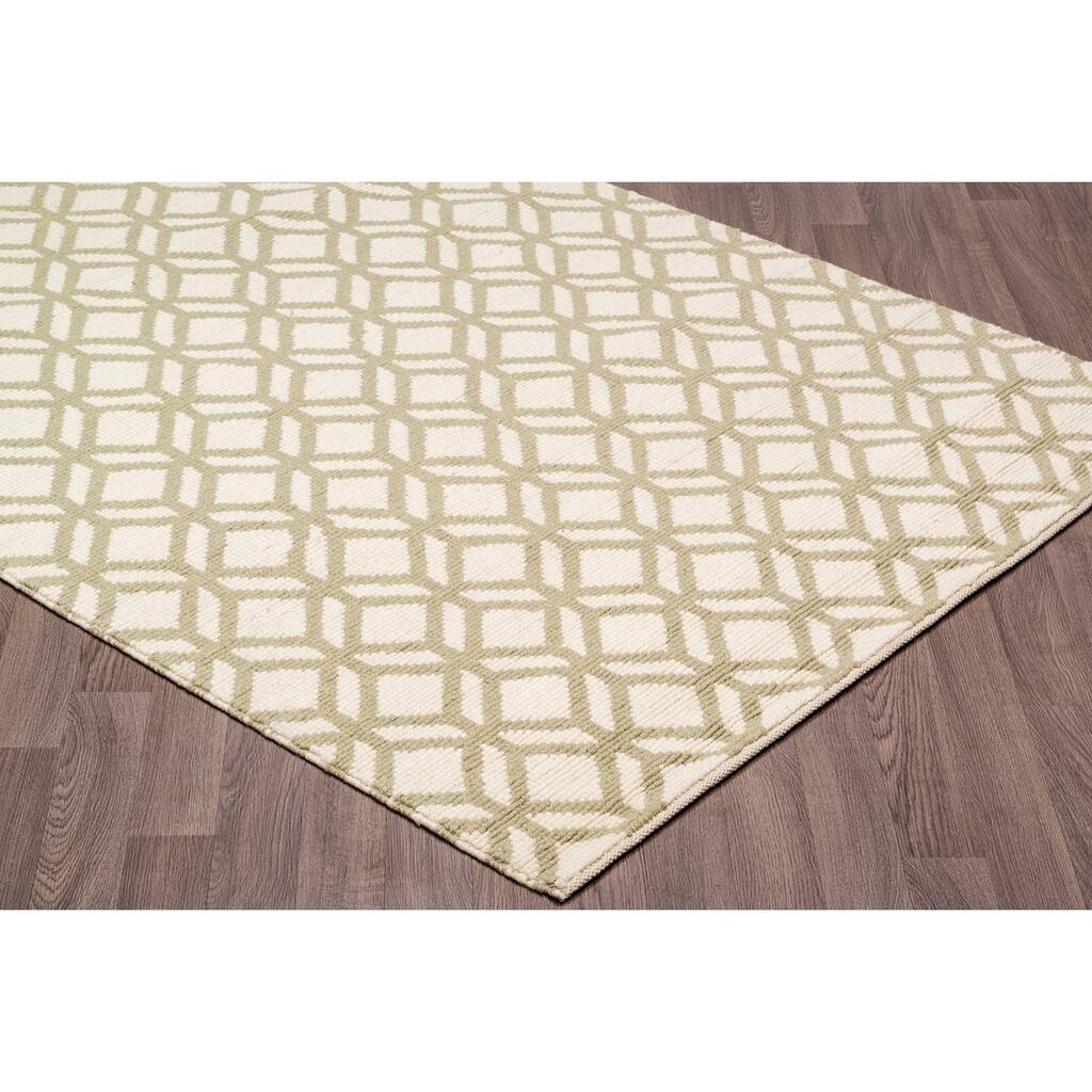 Hand Knotted Facet White/Green Wool Rug