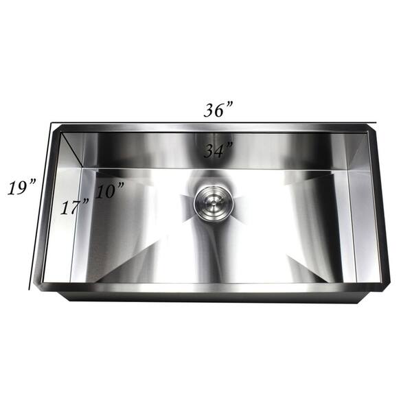 36inch Stainless Steel 16 Gauge Single Bowl Undermount Zero Radius