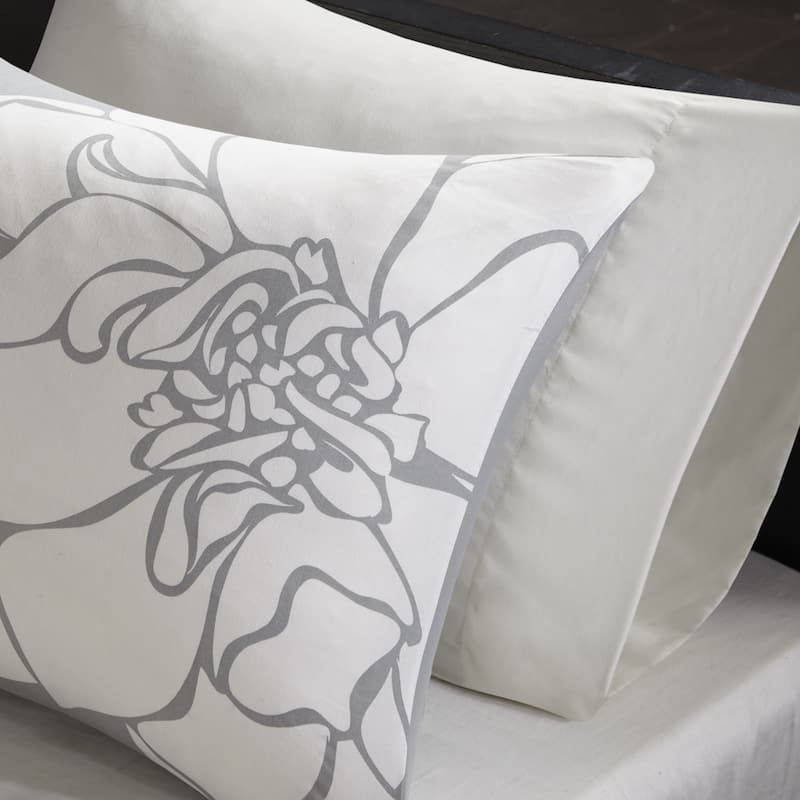 Madison Park Brianna Grey/ Peach Cotton Sateen Printed Comforter Set