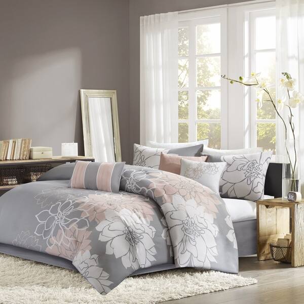 Shop Madison Park Brianna Grey Blush Cotton Sateen Printed