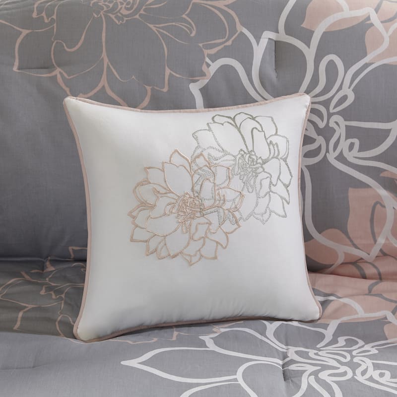 Madison Park Brianna Grey/ Peach Cotton Sateen Printed Comforter Set