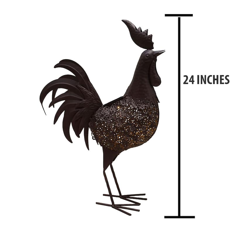 24 inch Steel Indoor/Outdoor Animal Rooster Statue with Solar Light