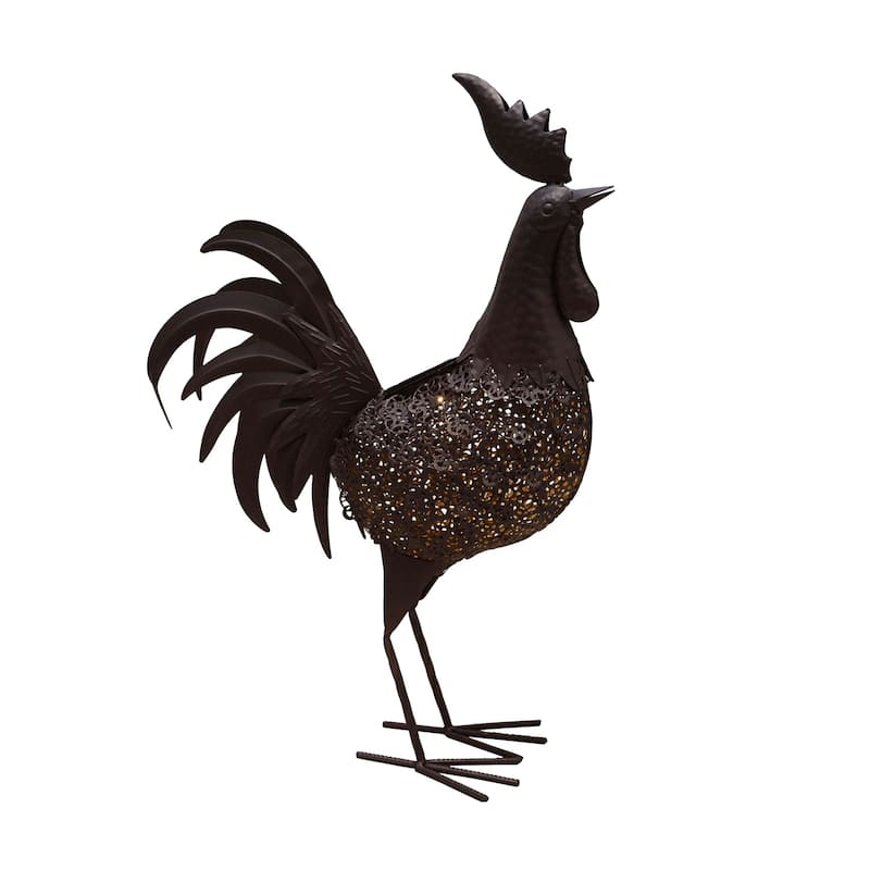 24 inch Steel Indoor/Outdoor Animal Rooster Statue with Solar Light