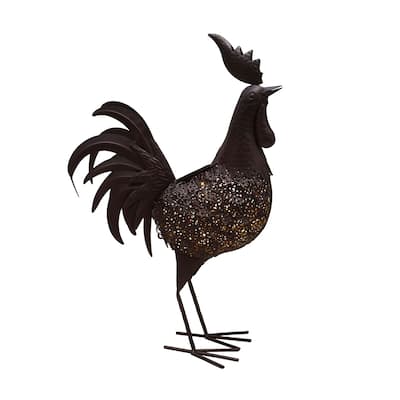 24 inch Steel Indoor/Outdoor Animal Rooster Statue with Solar Light