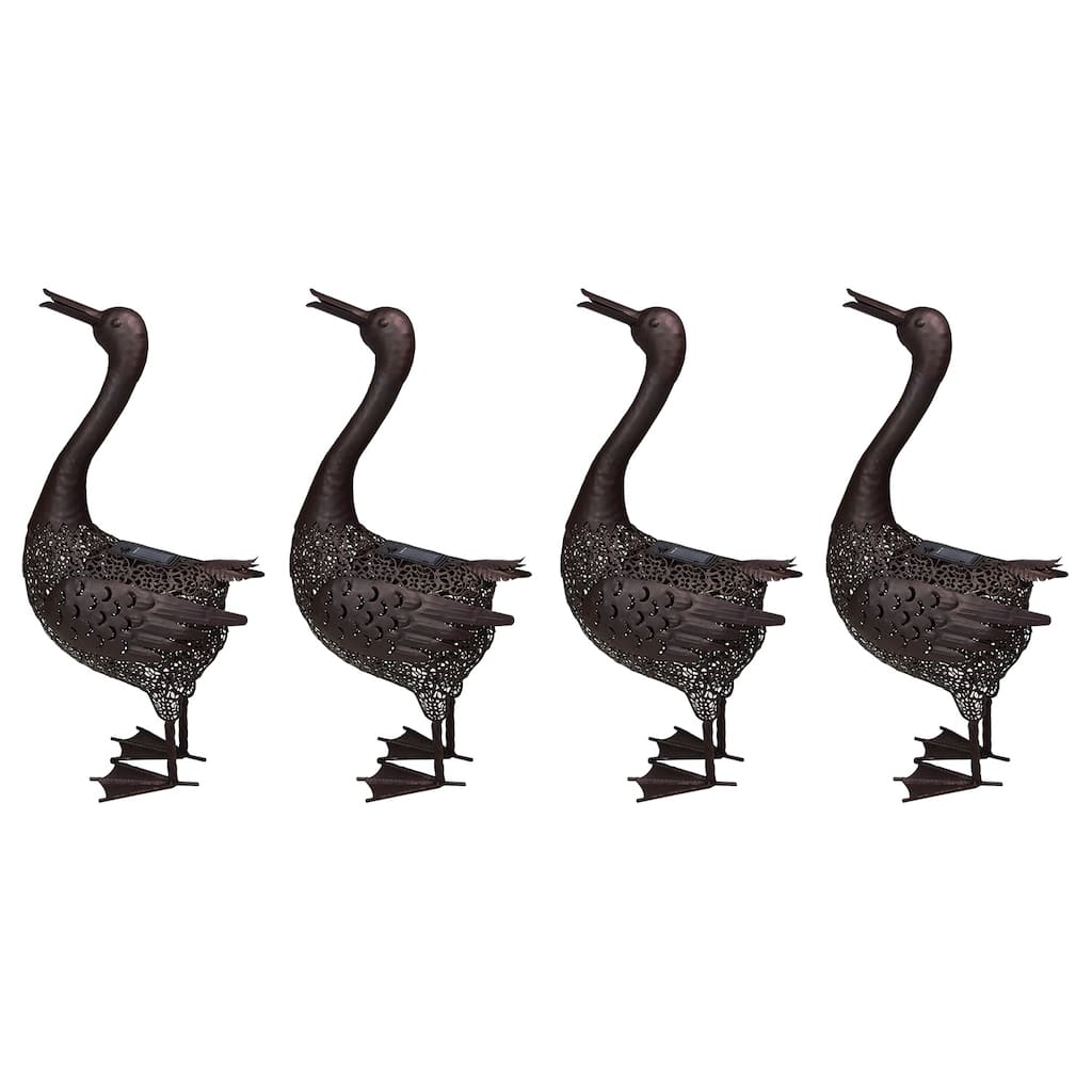 Four Pack 25 inch Steel Indoor/Outdoor Animal Duck Statue with Solar Light