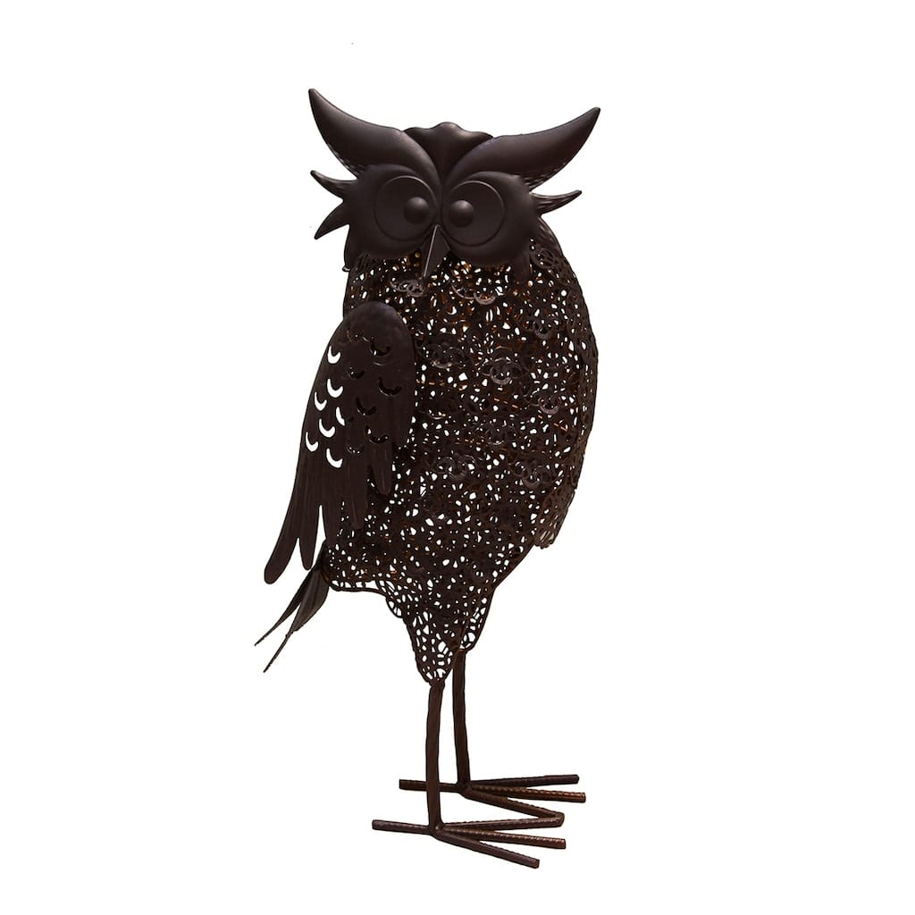 16.7 inch Steel Indoor/Outdoor Animal Owl Statue with Solar Light