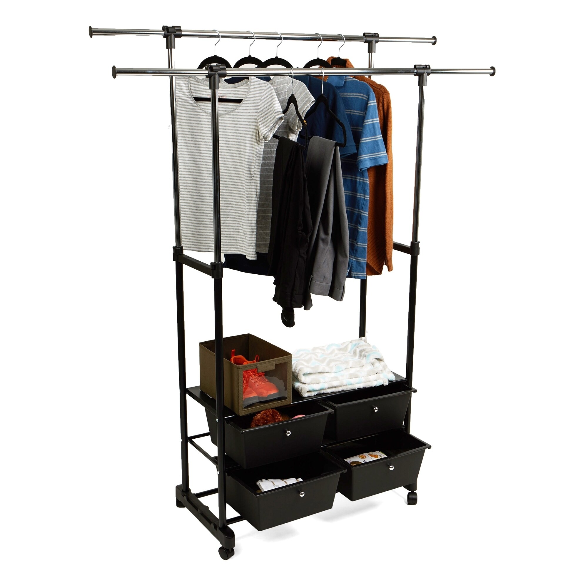 Shop Mind Reader Double Garment Rack With 4 Bottom Drawers Black
