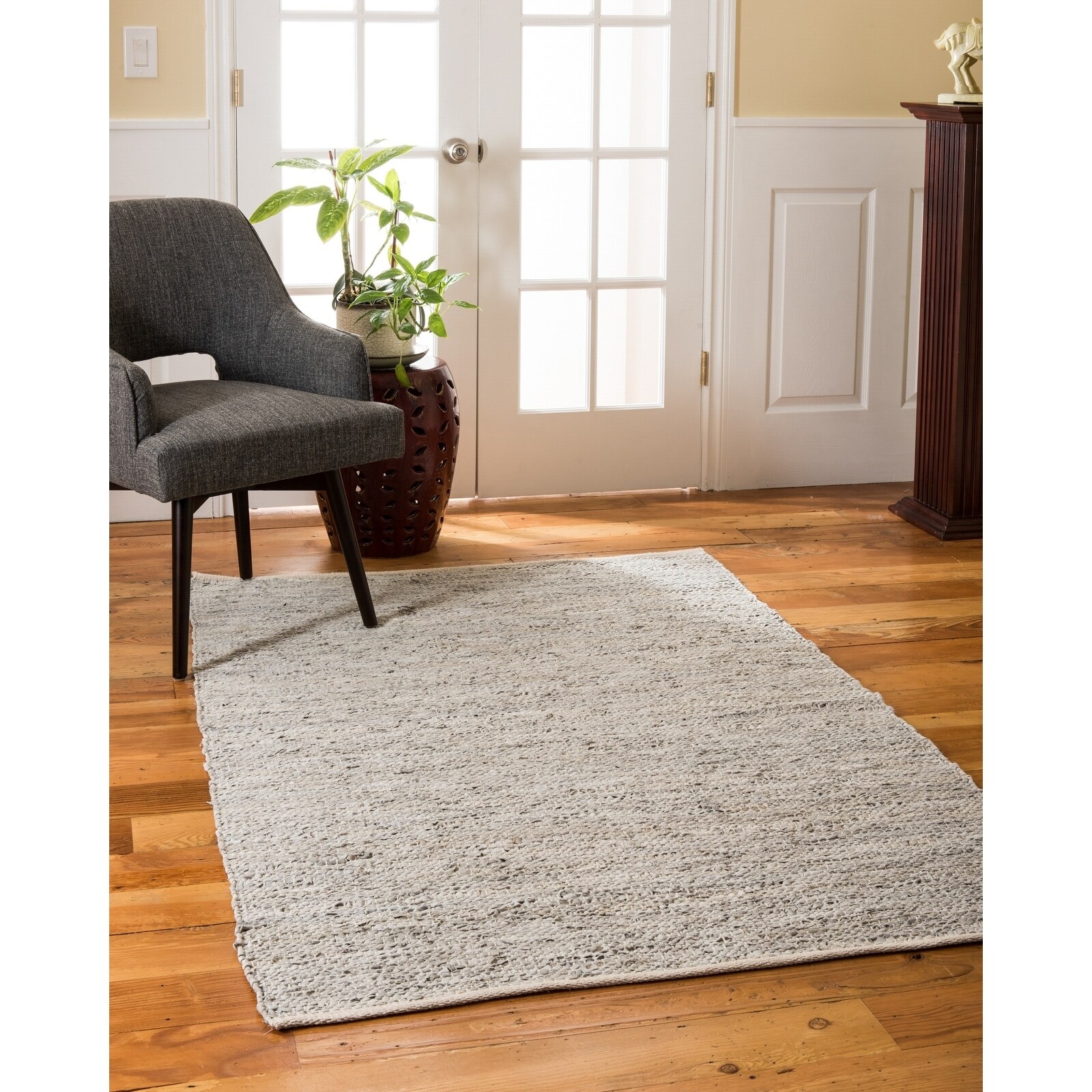 Natural Area Rugs Handmade Reversible Anchor Leather Rectangle Rug 5 X8 Gray X 8