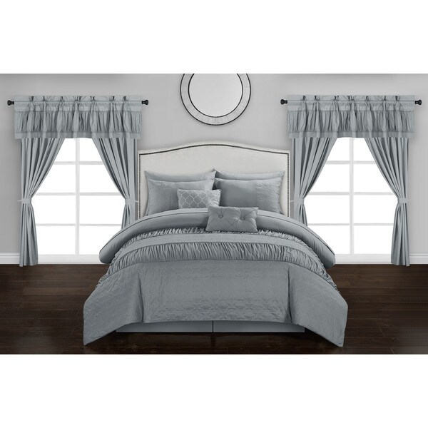 Chic Home Tinos Grey Ruched Ruffled 20-Piece Bed in a Bag Set