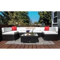 Outsunny 7 Piece Set Rattan Sofa Luxury Modular Conversation Outdoor Furniture